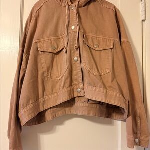 Women's Rose pink denim Jacket hoodie snap front oversized slouch